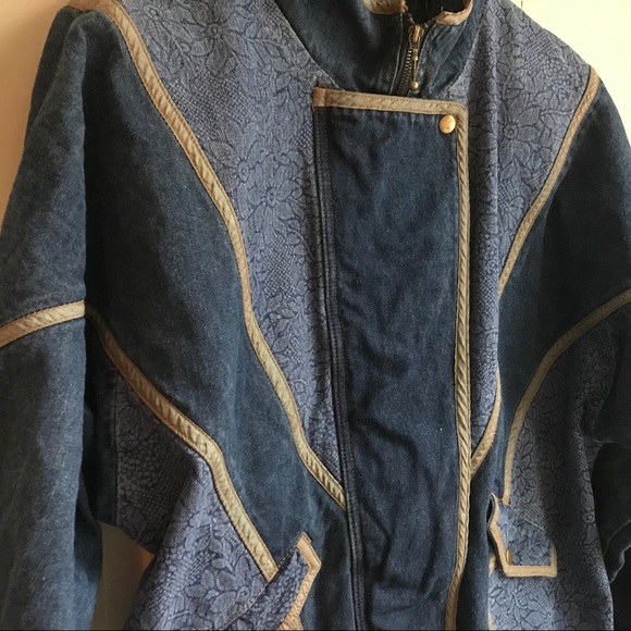 🎉H.P. Vintage Floral Denim Coat Jean Jacket L - Picture 13 of 15